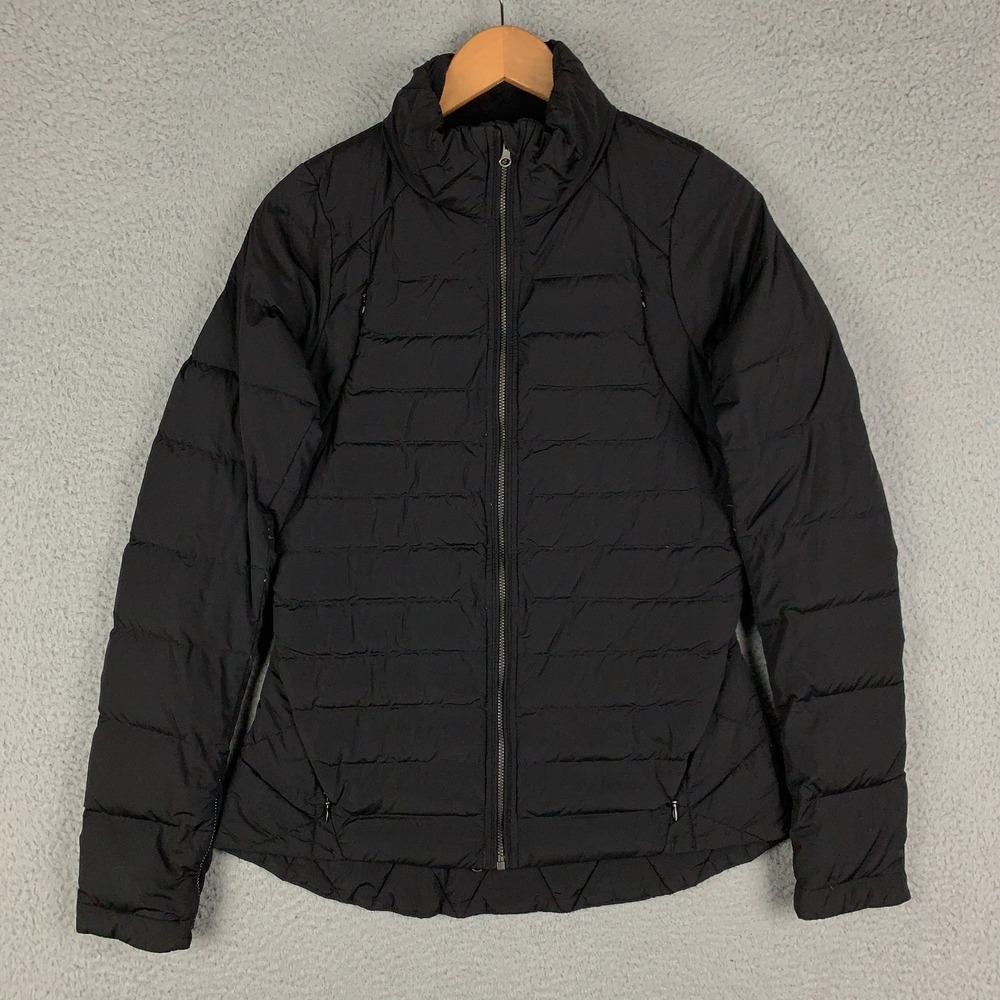 Lululemon Fluffed Up Jacket Women's 8 Black Zip Up Goose Down Reflective Running